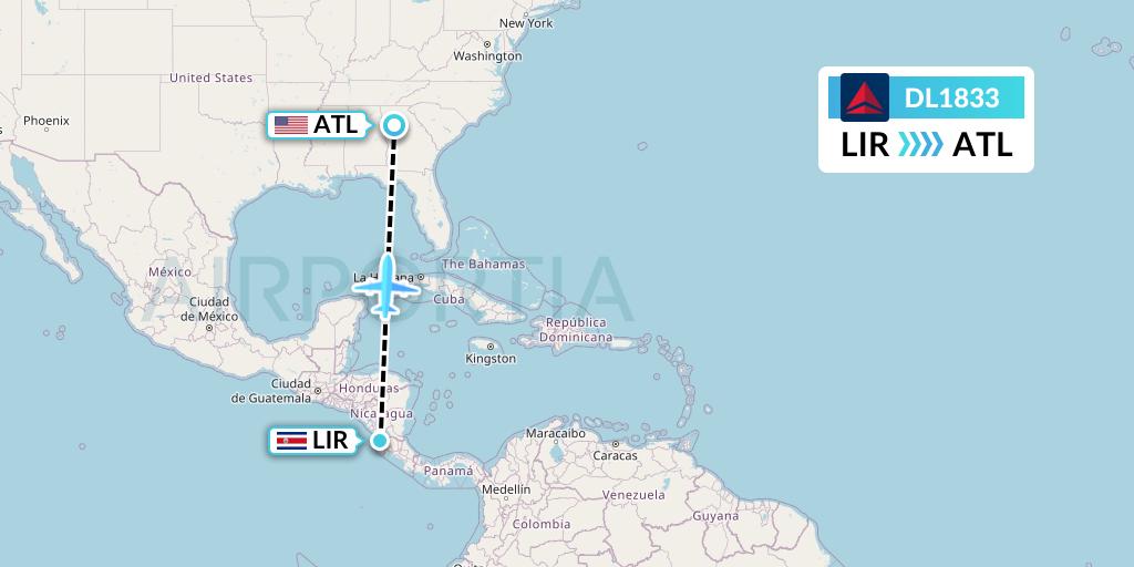 DL1833 Delta Air Lines Flight Map: Liberia to Atlanta