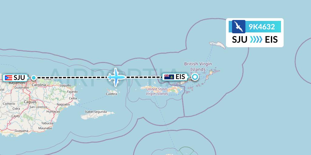 9K4632 Cape Air Flight Map: San Juan to Beef Island