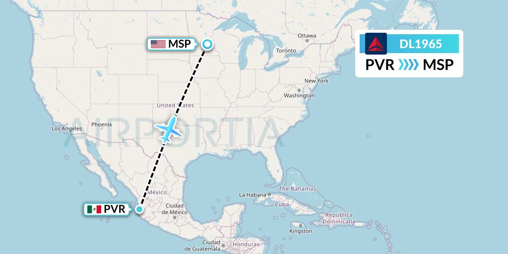 DL1965 Delta Air Lines Flight Map: Puerto Vallarta to Minneapolis