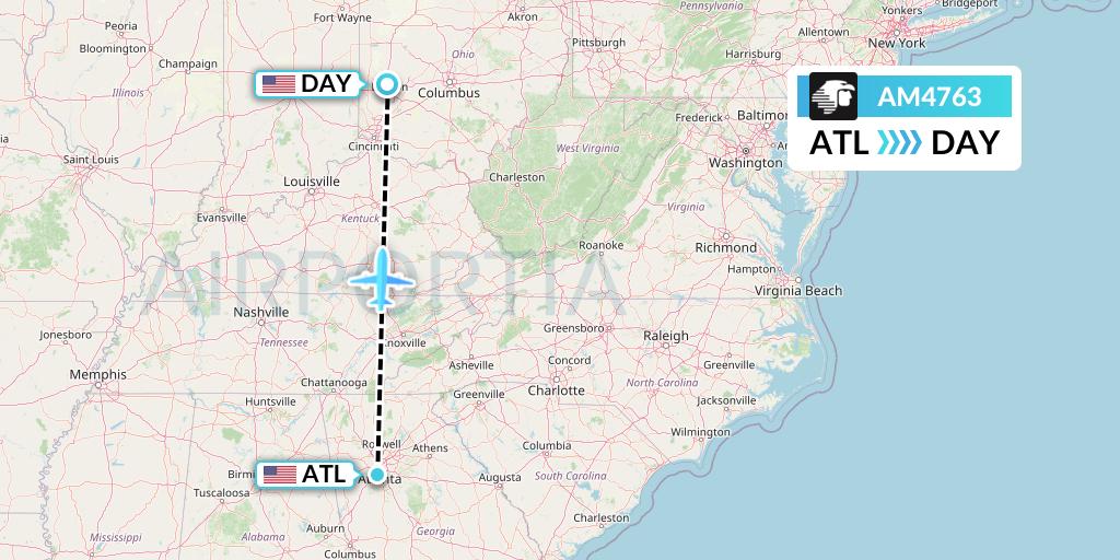 AM4763 Aeromexico Flight Map: Atlanta to Dayton
