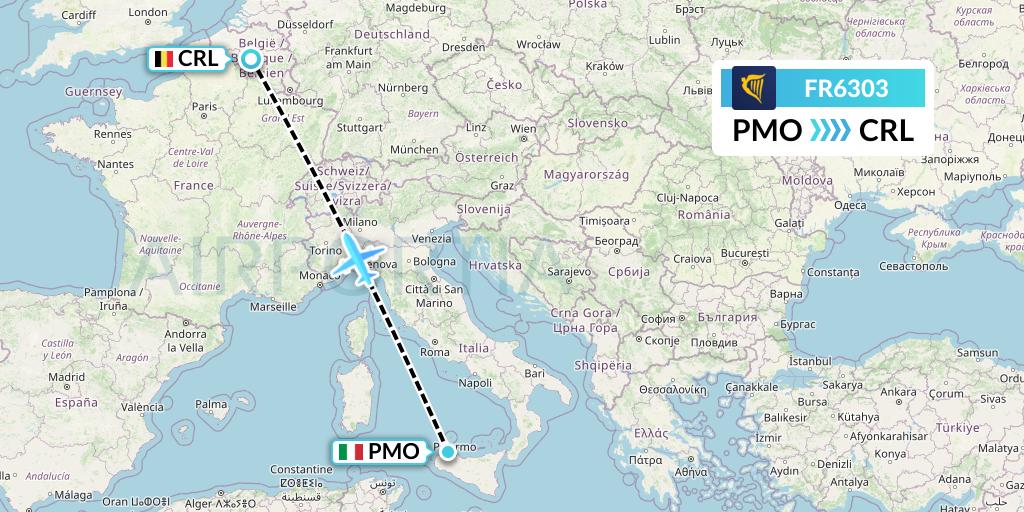 FR6303 Ryanair Flight Map: Palermo to Brussels