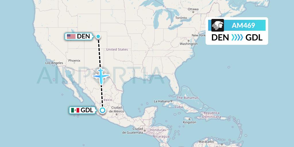 AM469 Aeromexico Flight Map: Denver to Guadalajara