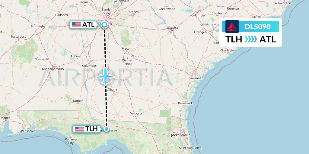 DL5090 Delta Air Lines Flight Map: Tallahassee to Atlanta
