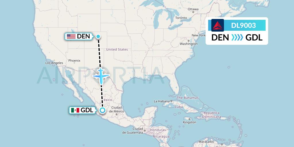 DL9003 Delta Air Lines Flight Map: Denver to Guadalajara