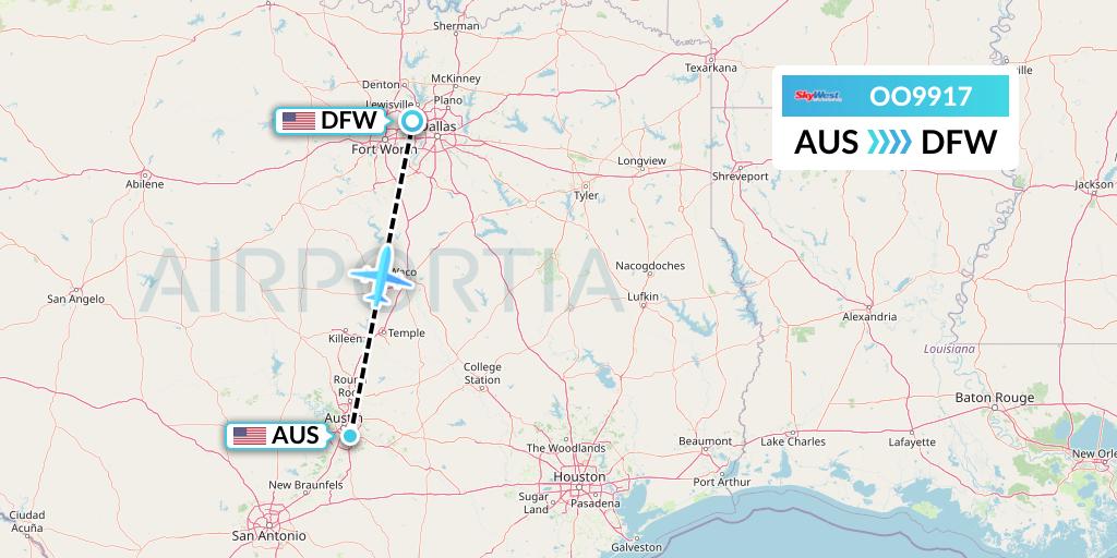 OO9917 SkyWest Airlines Flight Map: Austin to Dallas