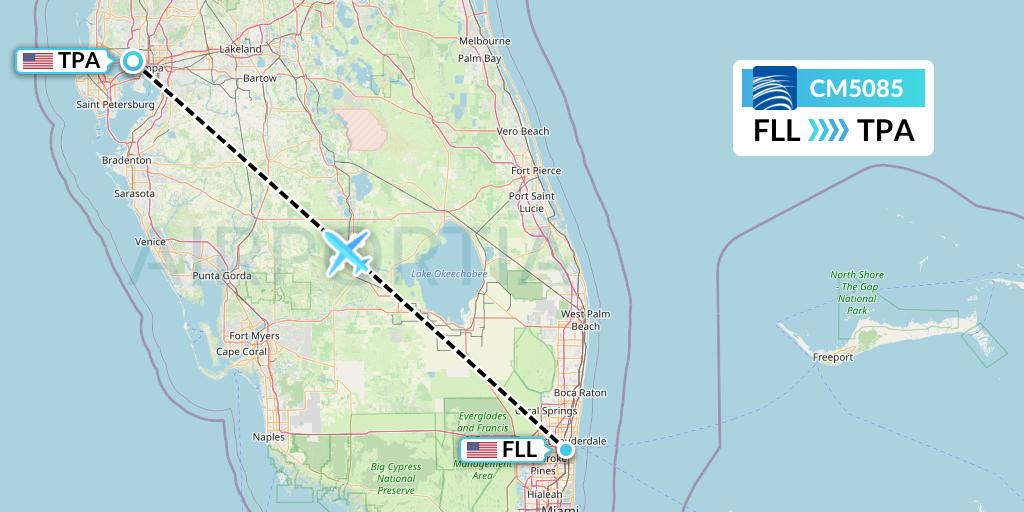 CM5085 Copa Airlines Flight Map: Fort Lauderdale to Tampa