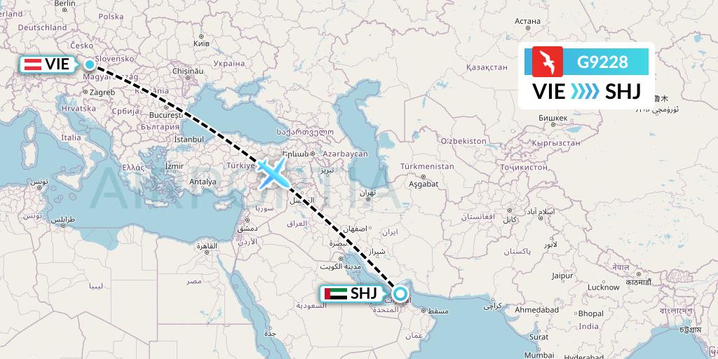 G9228 Air Arabia Flight Map: Vienna to Sharjah