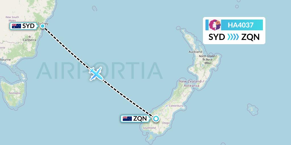 HA4037 Hawaiian Airlines Flight Map: Sydney to Queenstown