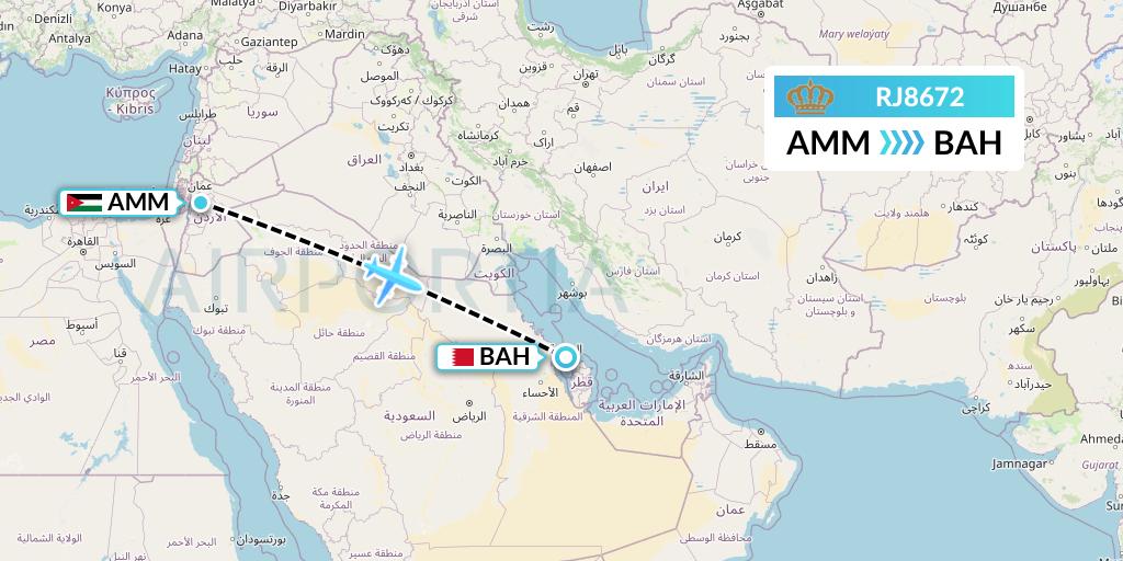 RJ8672 Royal Jordanian Flight Map: Amman to Bahrain