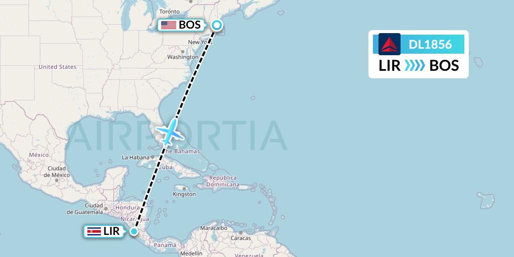 DL1856 Delta Air Lines Flight Map: Liberia to Boston