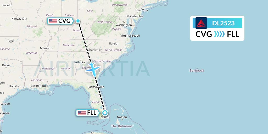 DL2523 Delta Air Lines Flight Map: Cincinnati to Fort Lauderdale