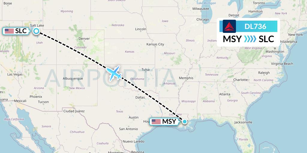 DL736 Delta Air Lines Flight Map: New Orleans to Salt Lake City