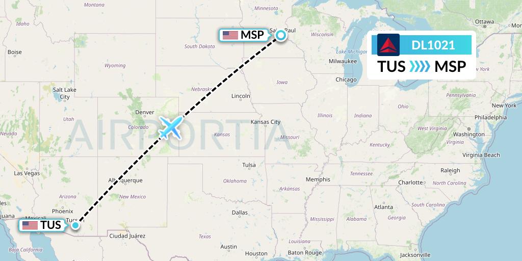 DL1021 Delta Air Lines Flight Map: Tucson to Minneapolis