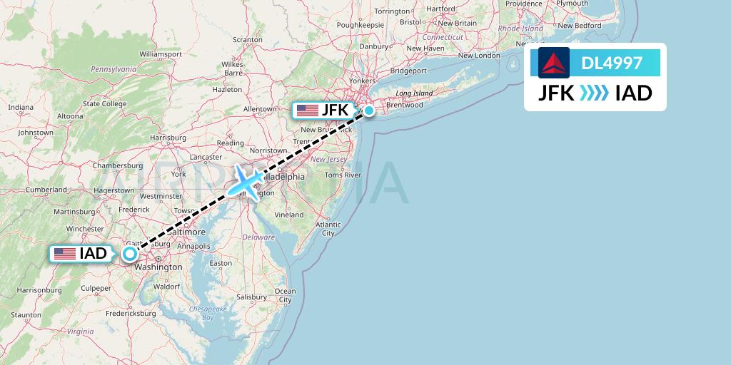 DL4997 Delta Air Lines Flight Map: New York to Washington