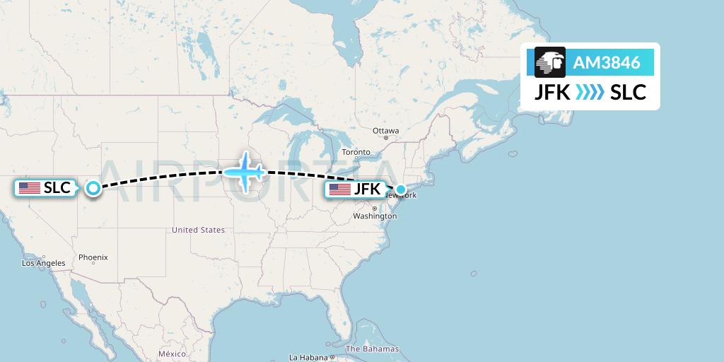 AM3846 Aeromexico Flight Map: New York to Salt Lake City