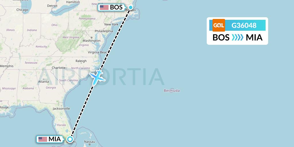 G36048 GOL Transportes Aeros Flight Map: Boston to Miami