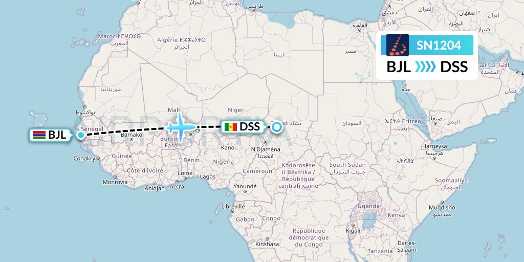 SN1204 Brussels Airlines Flight Map: Banjul to Dakar
