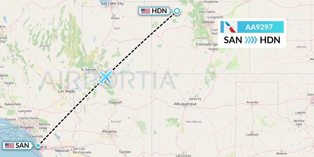 AA9297 American Airlines Flight Map: San Diego to Hayden