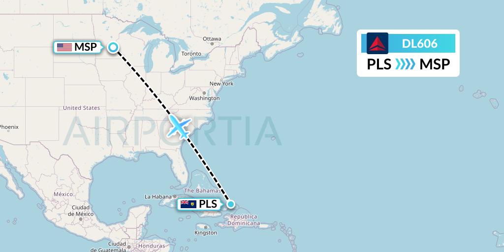 DL606 Delta Air Lines Flight Map: Providenciales to Minneapolis