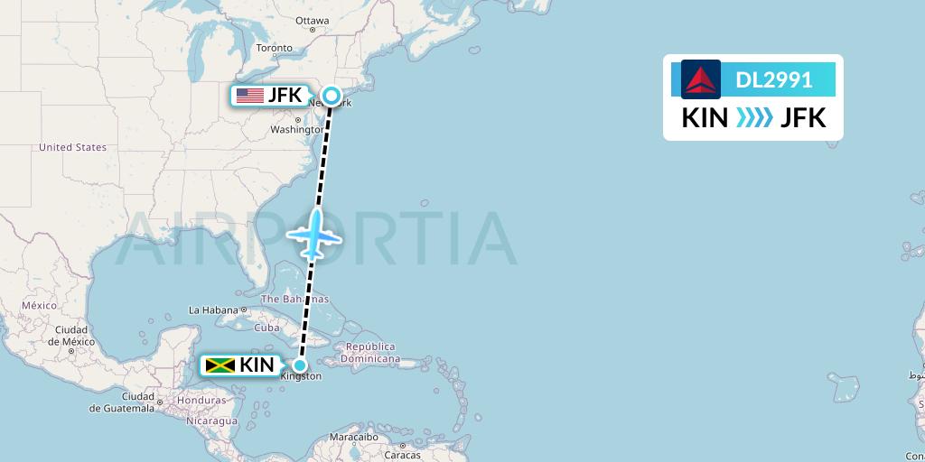 DL2991 Delta Air Lines Flight Map: Kingston to New York
