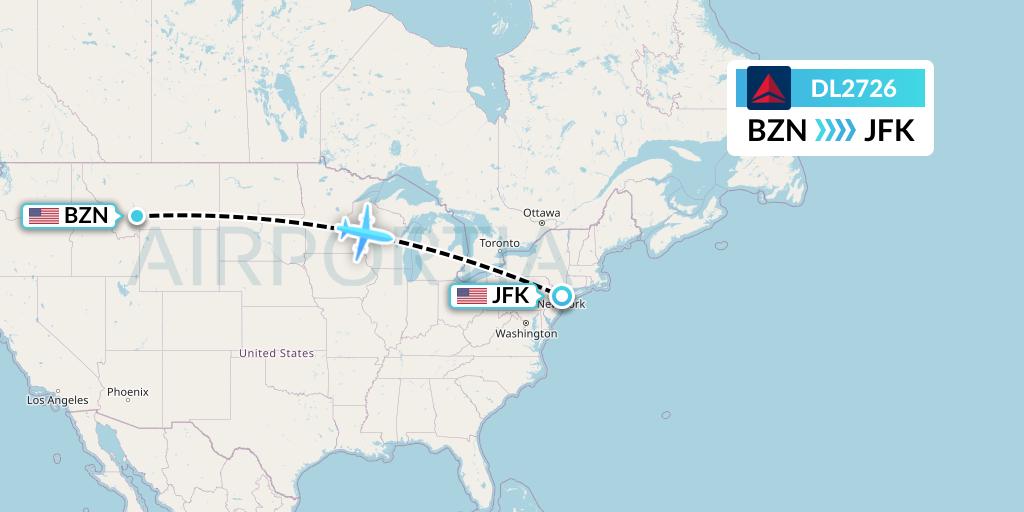 DL2726 Delta Air Lines Flight Map: Bozeman to New York
