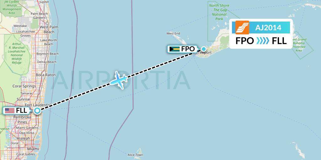 AJ2014 Aztec Airways Flight Map: Freeport to Fort Lauderdale