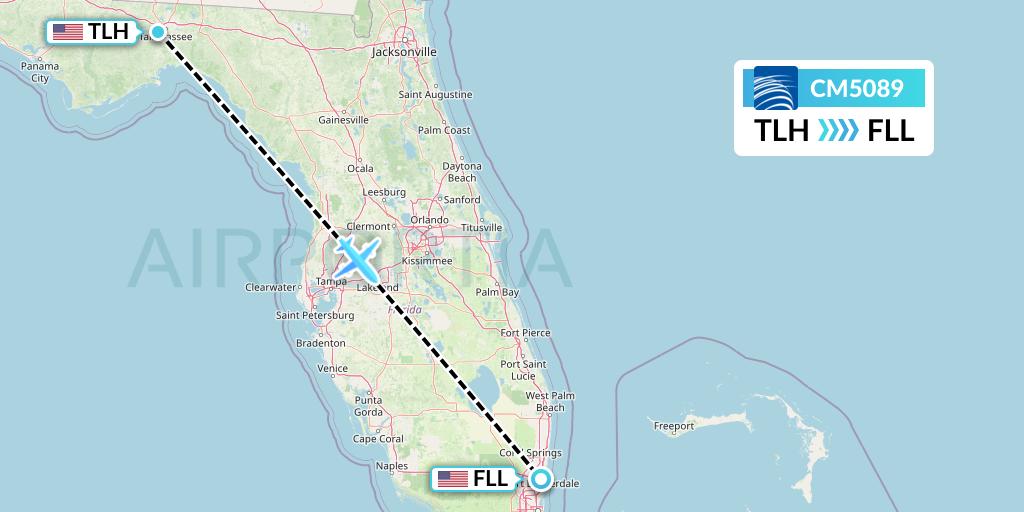 CM5089 Copa Airlines Flight Map: Tallahassee to Fort Lauderdale