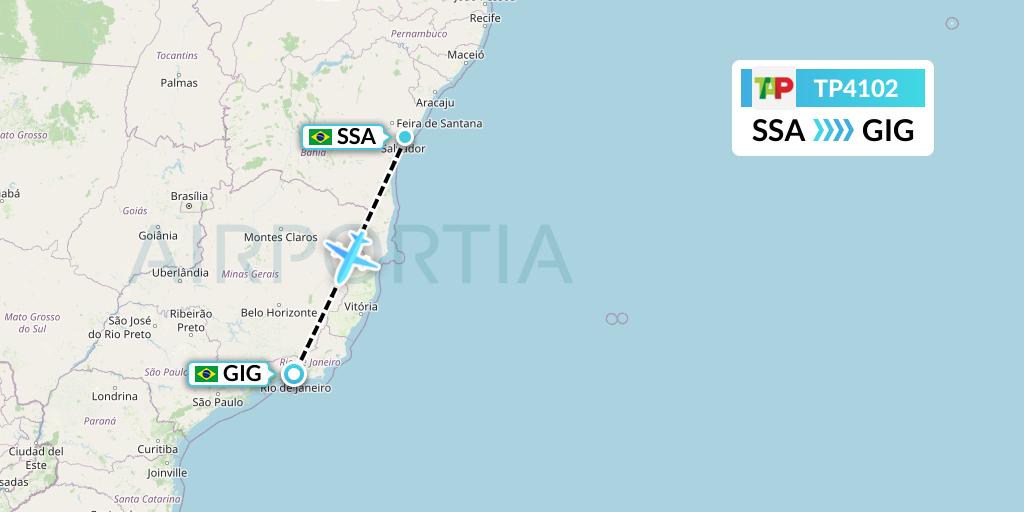TP4102 TAP Portugal Flight Map: Salvador to Rio de Janeiro