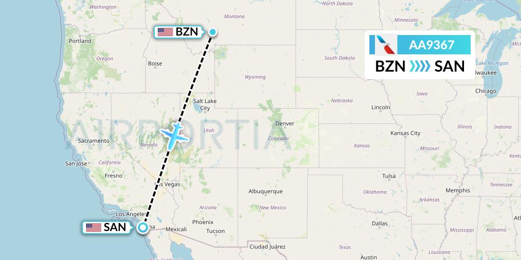 AA9367 American Airlines Flight Map: Bozeman to San Diego