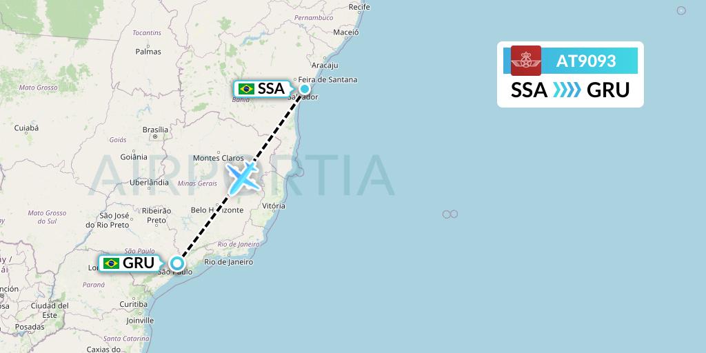 AT9093 Royal Air Maroc Flight Map: Salvador to Sao Paulo