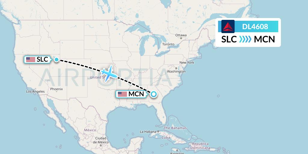 DL4608 Delta Air Lines Flight Map: Salt Lake City to Macon