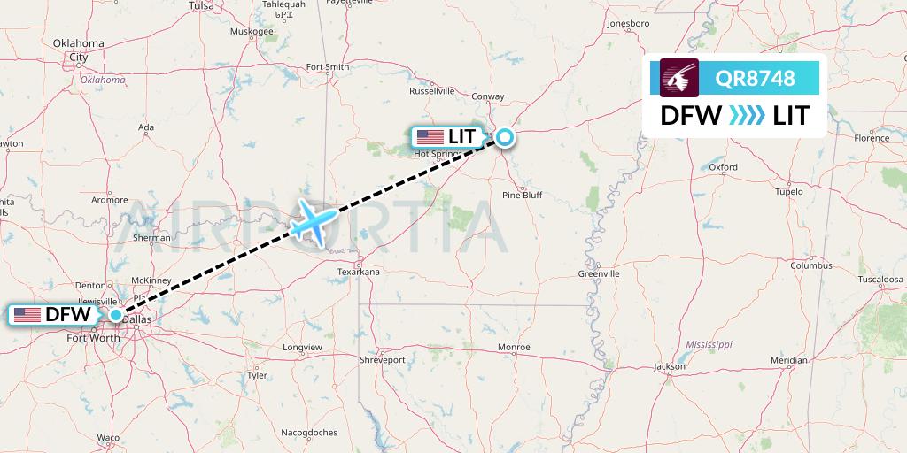 QR8748 Qatar Airways Flight Map: Dallas to Little Rock