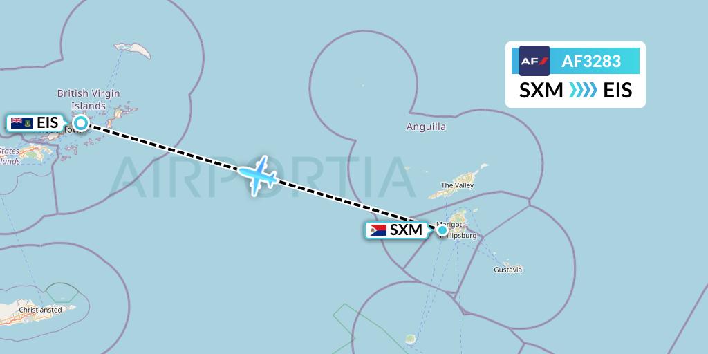 AF3283 Air France Flight Map: Sint Maarten to Beef Island