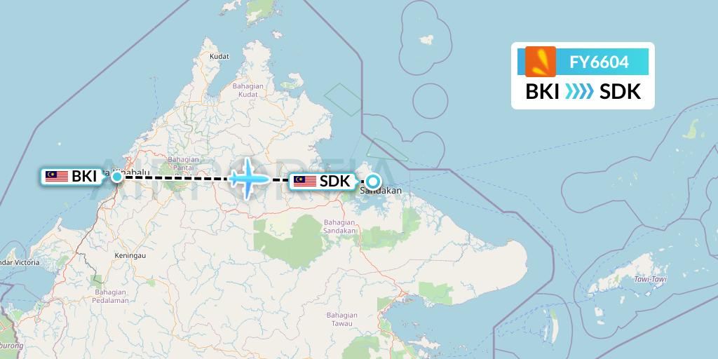 FY6604 Firefly Flight Map: Kota Kinabalu to Sandakan