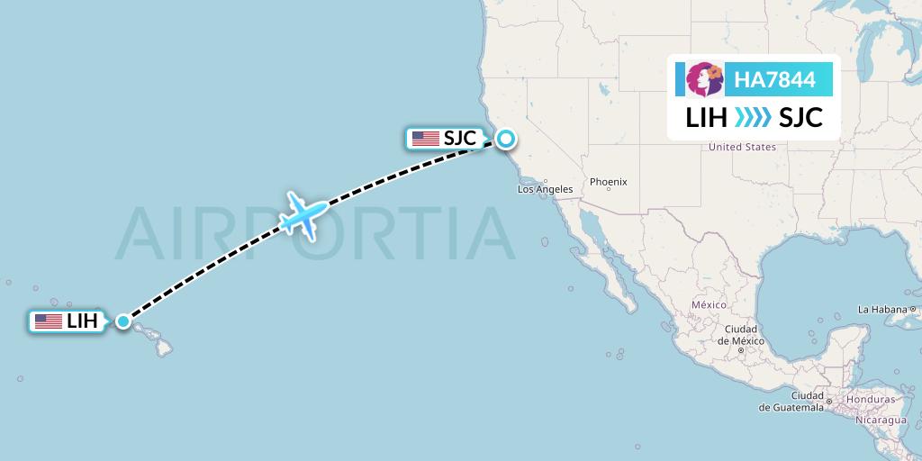 HA7844 Hawaiian Airlines Flight Map: Lihue to San Jose
