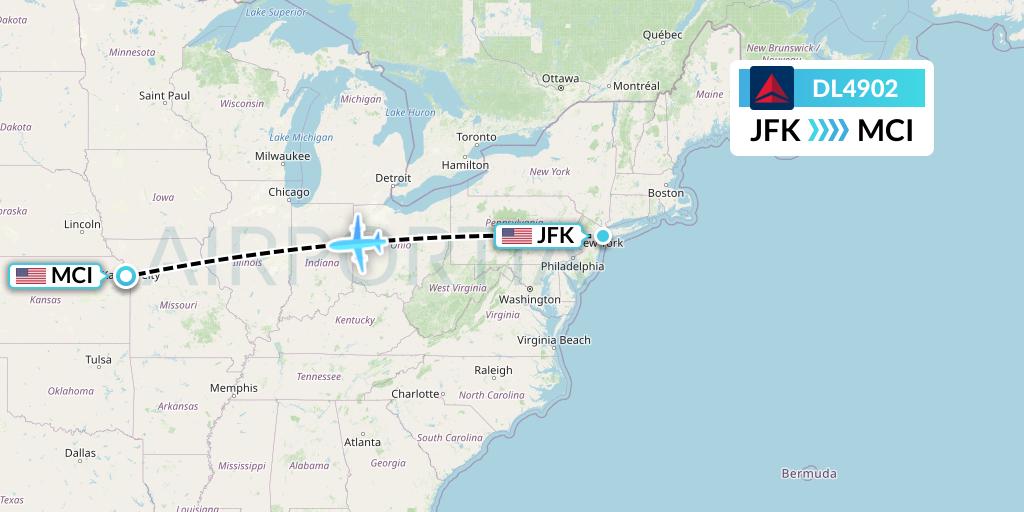 DL4902 Delta Air Lines Flight Map: New York to Kansas City