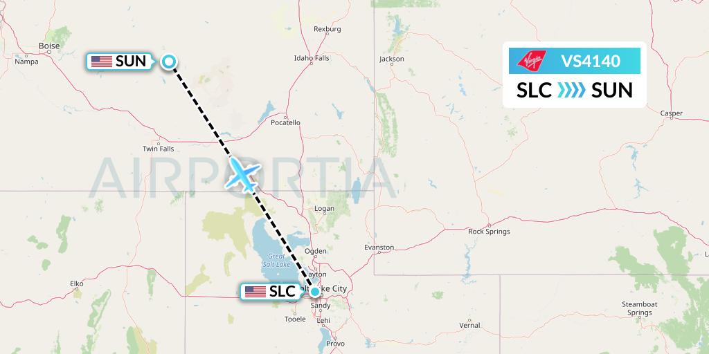 VS4140 Virgin Atlantic Airways Flight Map: Salt Lake City to Hailey