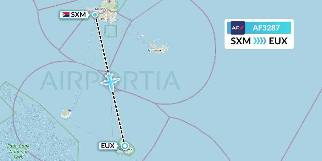 AF3287 Air France Flight Map: Sint Maarten to Sint Eustatius