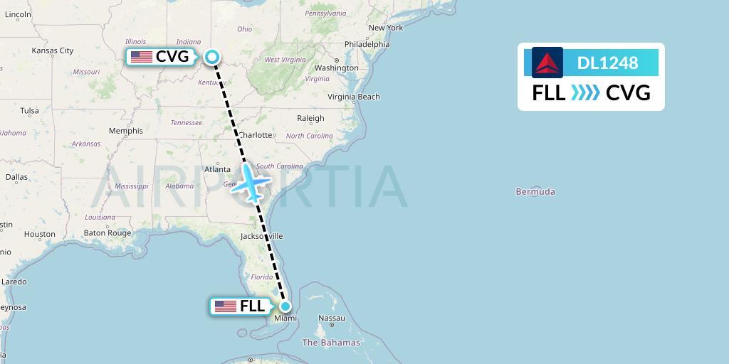 DL1248 Delta Air Lines Flight Map: Fort Lauderdale to Cincinnati