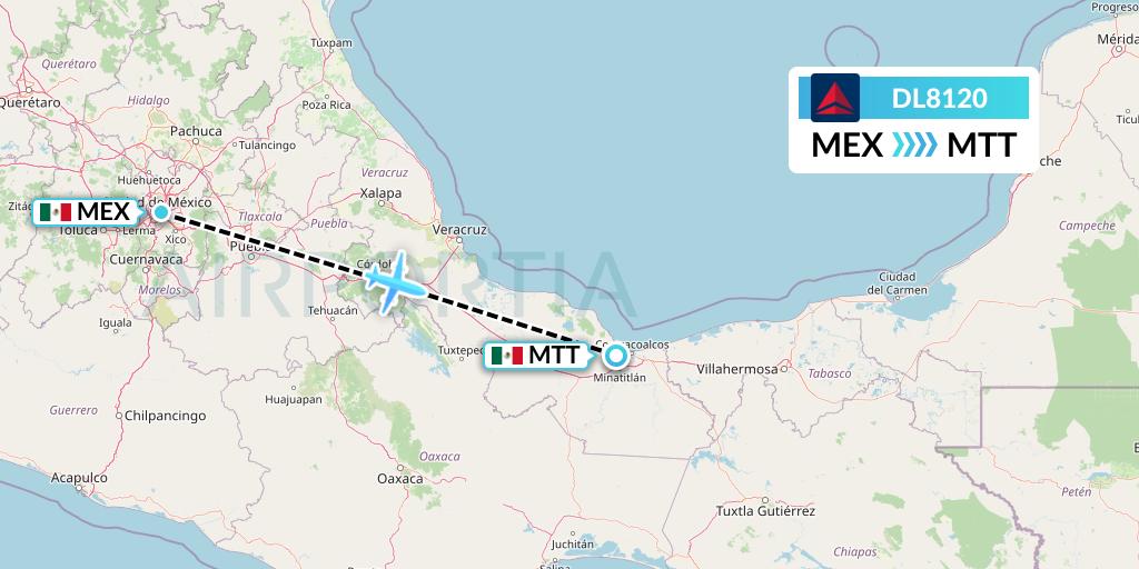 DL8120 Delta Air Lines Flight Map: Mexico City to Minatitlan