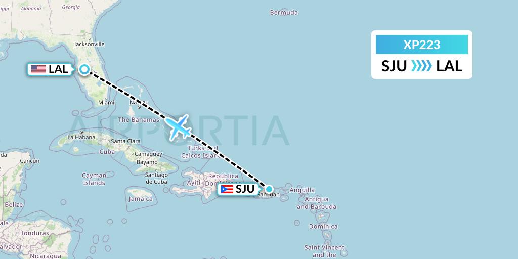 XP223 Avelo Airlines Flight Map: San Juan to Lakeland