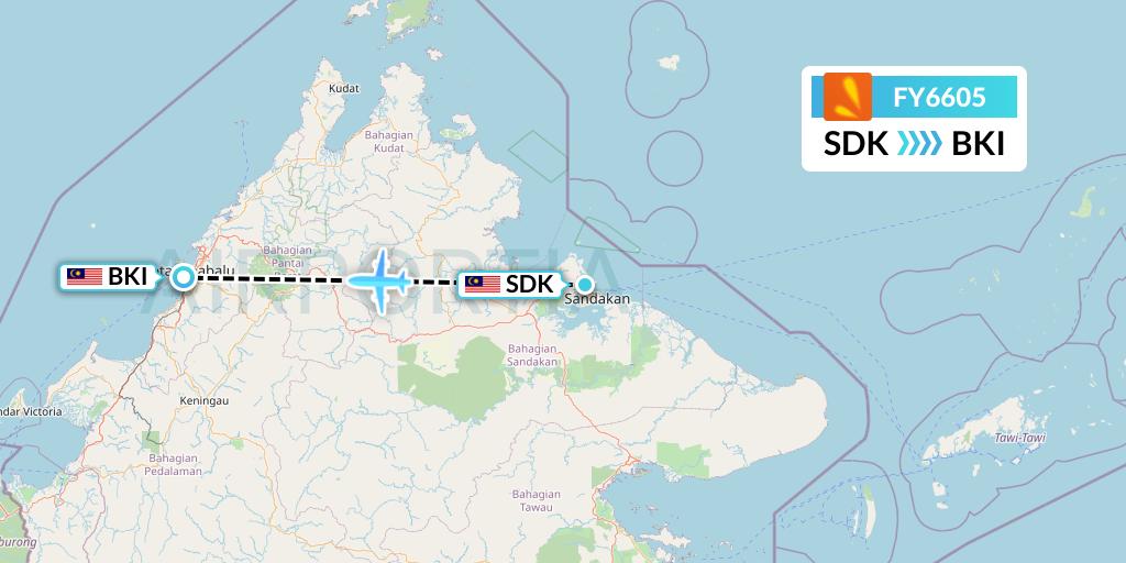 FY6605 Firefly Flight Map: Sandakan to Kota Kinabalu
