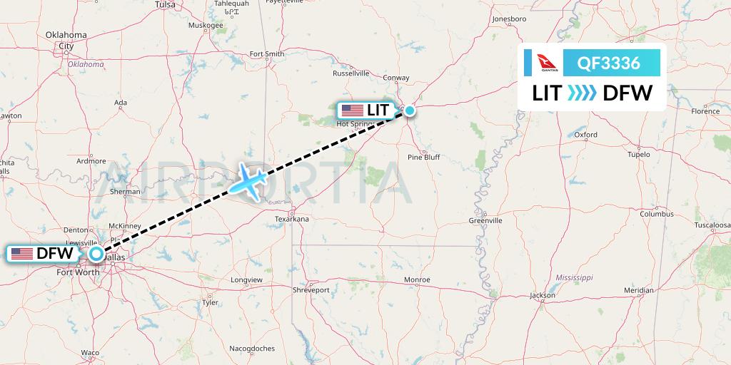 QF3336 Qantas Flight Map: Little Rock to Dallas