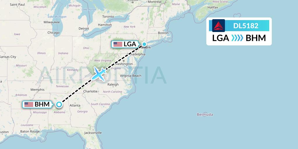 DL5182 Delta Air Lines Flight Map: New York to Birmingham