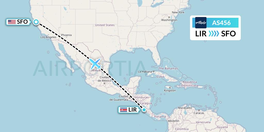 AS456 Alaska Airlines Flight Map: Liberia to San Francisco