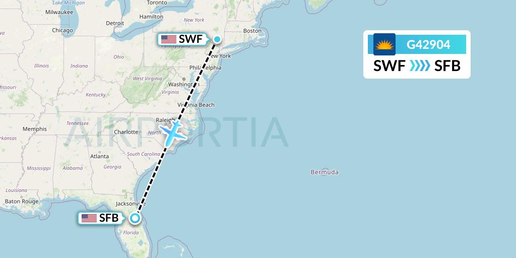 G42904 Allegiant Air Flight Map: Newburgh to Orlando