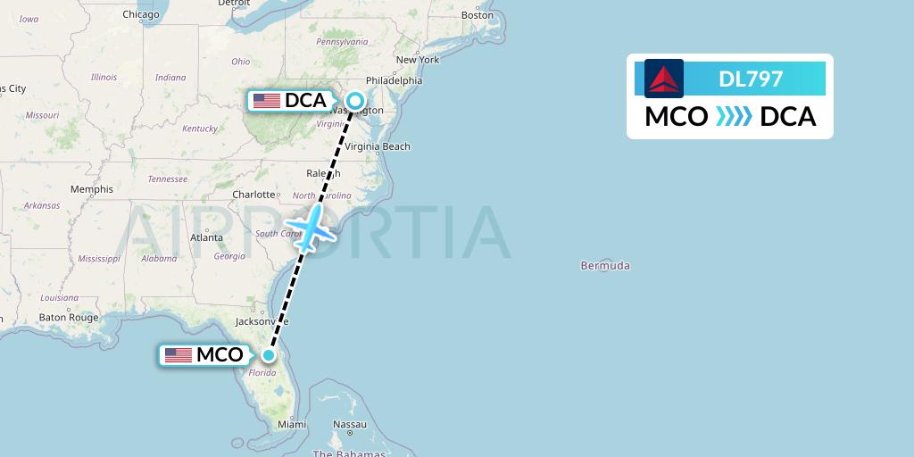DL797 Delta Air Lines Flight Map: Orlando to Washington