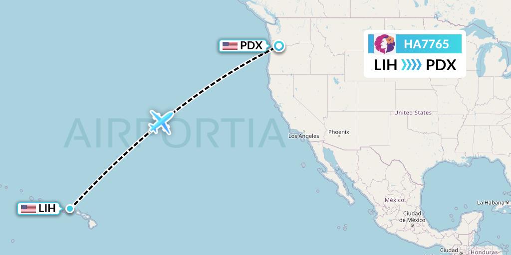 HA7765 Hawaiian Airlines Flight Map: Lihue to Portland