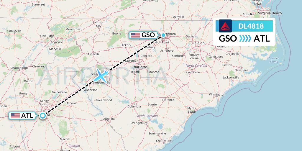 DL4818 Delta Air Lines Flight Map: Greensboro to Atlanta