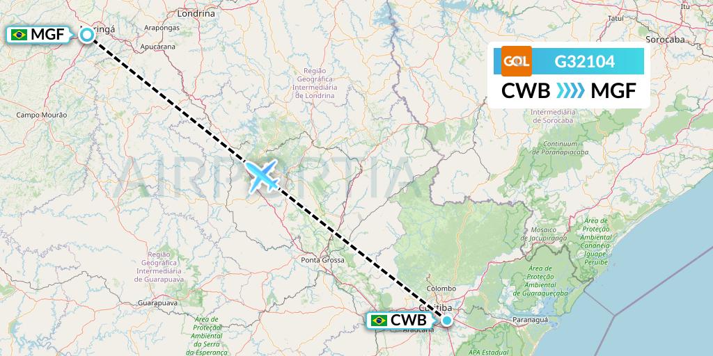 G32104 GOL Transportes Aeros Flight Map: Curitiba to Maringa